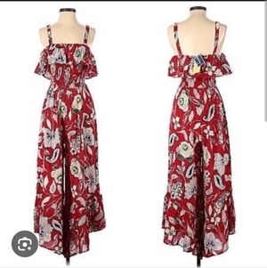 B.O.G. Pants Jumpsuit Summer Red Flower Pattern